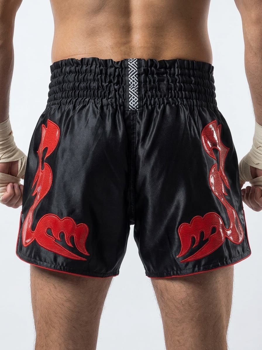 Shorts de Muay Thai 🥊 Negro con aplicación rojo - image 2