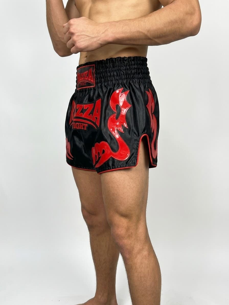 Shorts de Muay Thai 🥊 Negro con aplicación rojo - image 3
