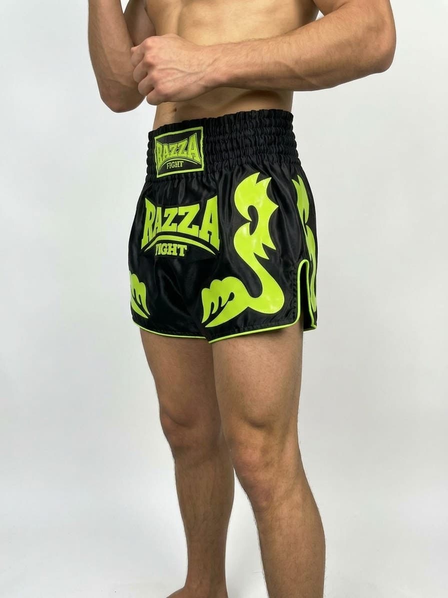 Shorts de Muay Thai 🥊 negro con aplicación verde fosforescente - image 3