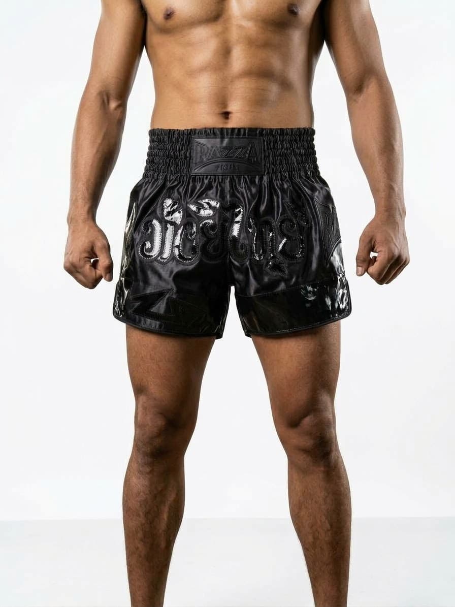 Short Muay Thai 🥊 negro con aplicación negro - image 1